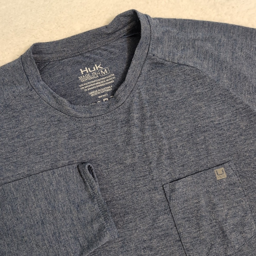 Huk Shirt Men's M Blue Long Sleeve Pocket Tee Lightweight Viscose COMFORT! SOFT